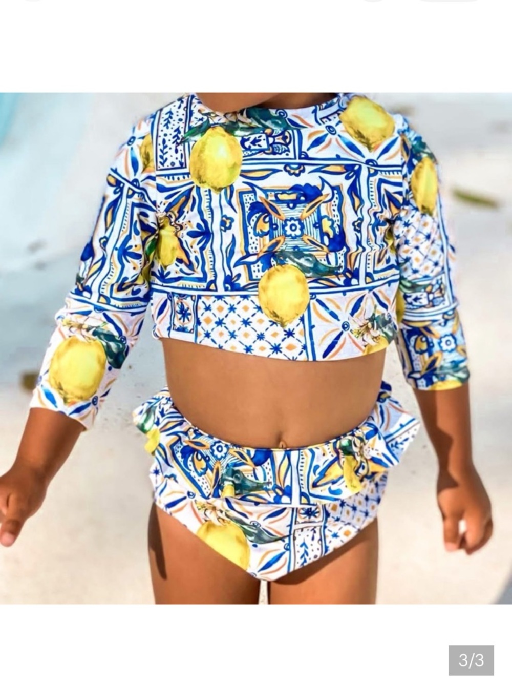 Arabella and Rose Girls toddler positano Sicily Lemon Tile Print Swimsuit  - 5T